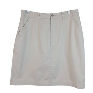 LL BEAN 12 Women's Ivory Cotton‎ A Line Skirt Pockets Casual Classic Knee Length